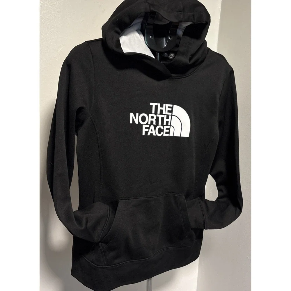 The North Face Hoodie Mens Large Black Pullover Fleece Sweatshirt Big Logo